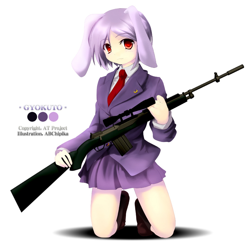 abchipika, blazer, bunny_ears, chipika, gun, kneeling, m-21, purple_hair, rabbit_ears, red_eyes, reisen, rifle, sniper_rifle, touhou, weapon