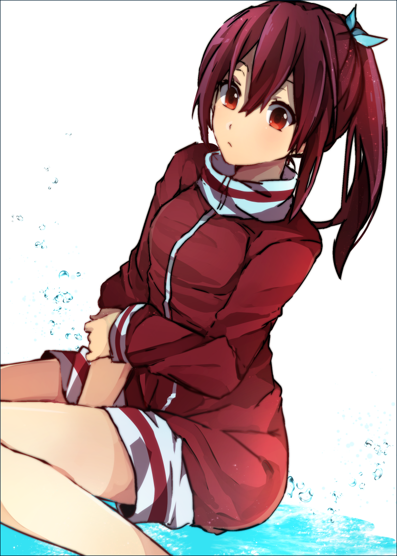 1girl, :/, free!, hair_ribbon, looking_at_viewer, matsuoka_gou, nanase09rr, ponytail
