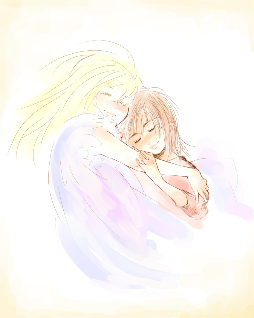 2girls, anna_(omoide_no_marnie), blonde_hair, brown_hair, closed_eyes, friends, higetsu, highres