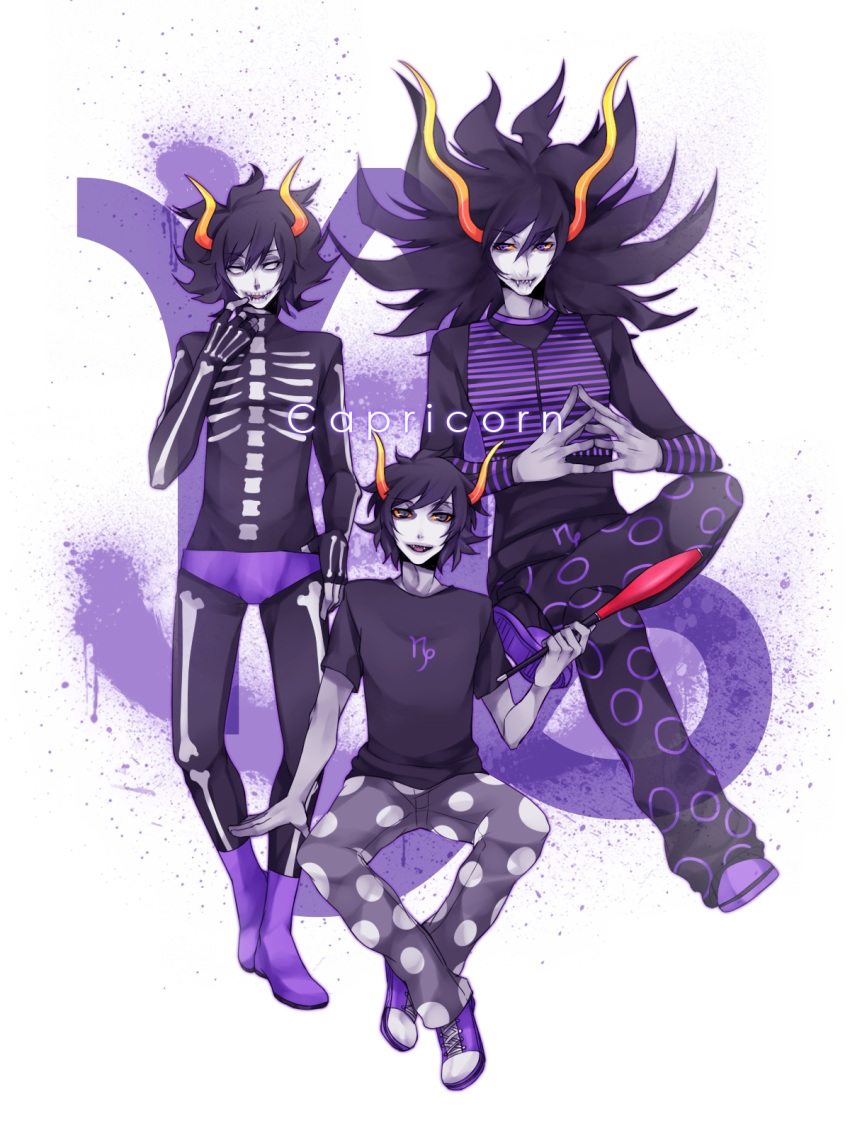 3boys, black_hair, bone, capricorn, dual_persona, fangs, gamzee_makara, grand_highblood