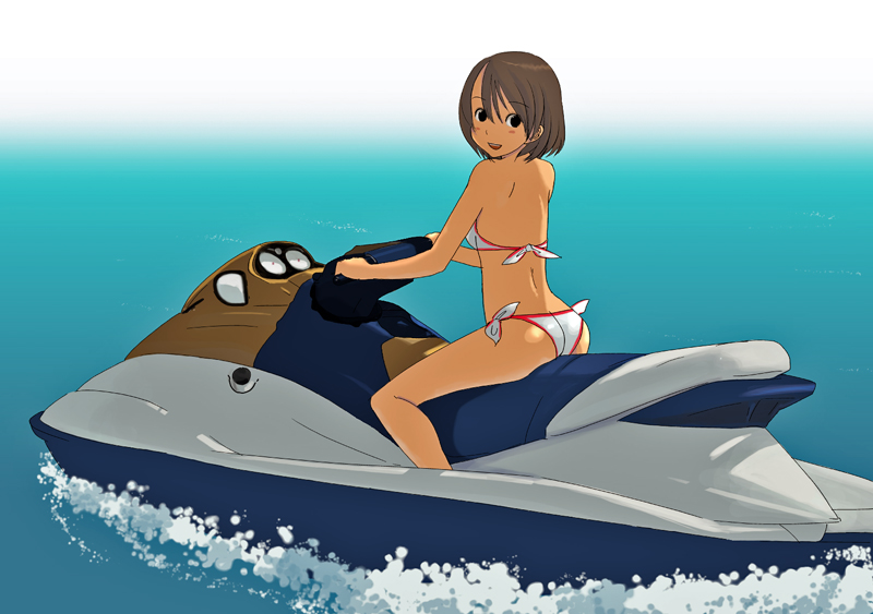 bikini, brown_hair, jetski, side-tie_bikini, souldeep, swimsuit