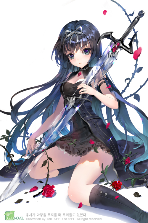 1girl, armlet, bare_shoulders, black_dress, black_eyes, black_hair, boots, breasts