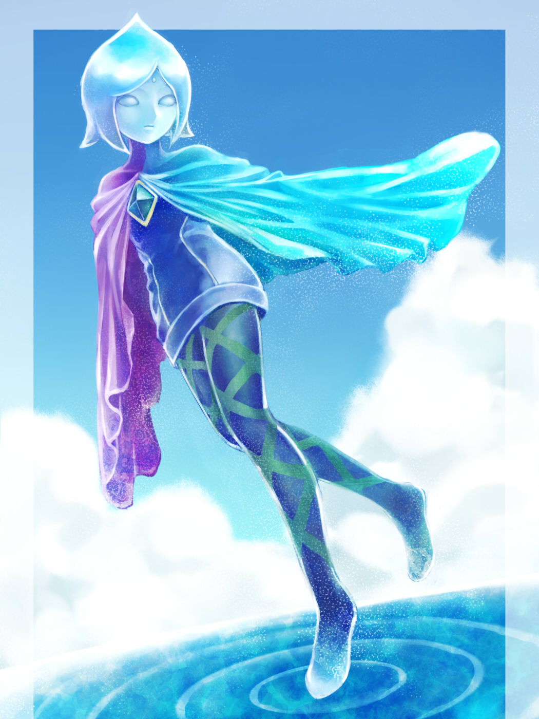blue_eyes, blue_hair, cape, empty_eyes, fi, highres, moppu810, skyward_sword