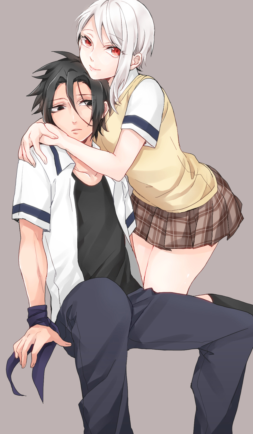 1boy, 1girl, black_hair, highres, kurokiba_ryou, miteli, nakiri_alice, red_eyes