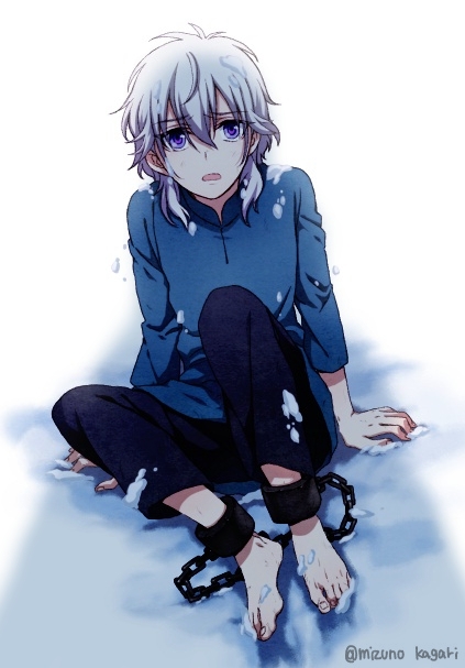 1boy, artist_name, barefoot, chain, cuffs, kakumeiki_valvrave, l-elf, mizuno_kagari