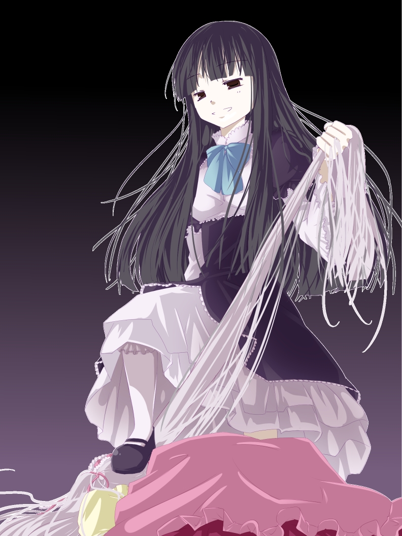 bangs, black_hair, blunt_bangs, cosplay, frederica_bernkastel, frederica_bernkastel_(cosplay), fujiwara_no_mokou, furudo_erika
