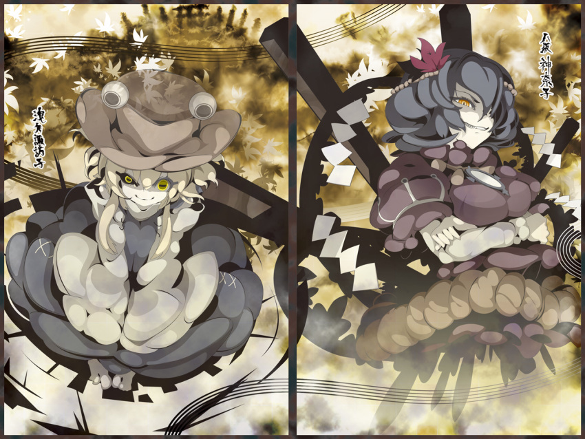 blonde_hair, creepy, evil, eyes, hat, moriya_suwako, purple_hair, rope