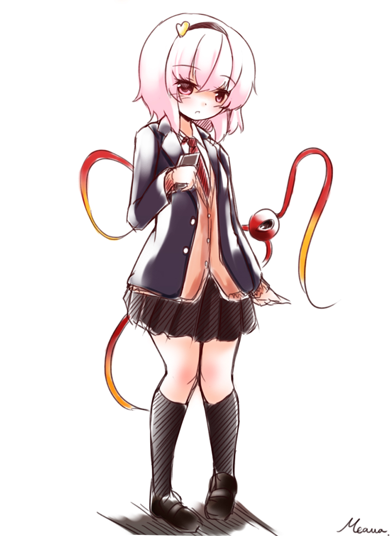 1girl, :o, alternate_costume, arms_at_sides, black_skirt, blazer, blue_clothes, hairband
