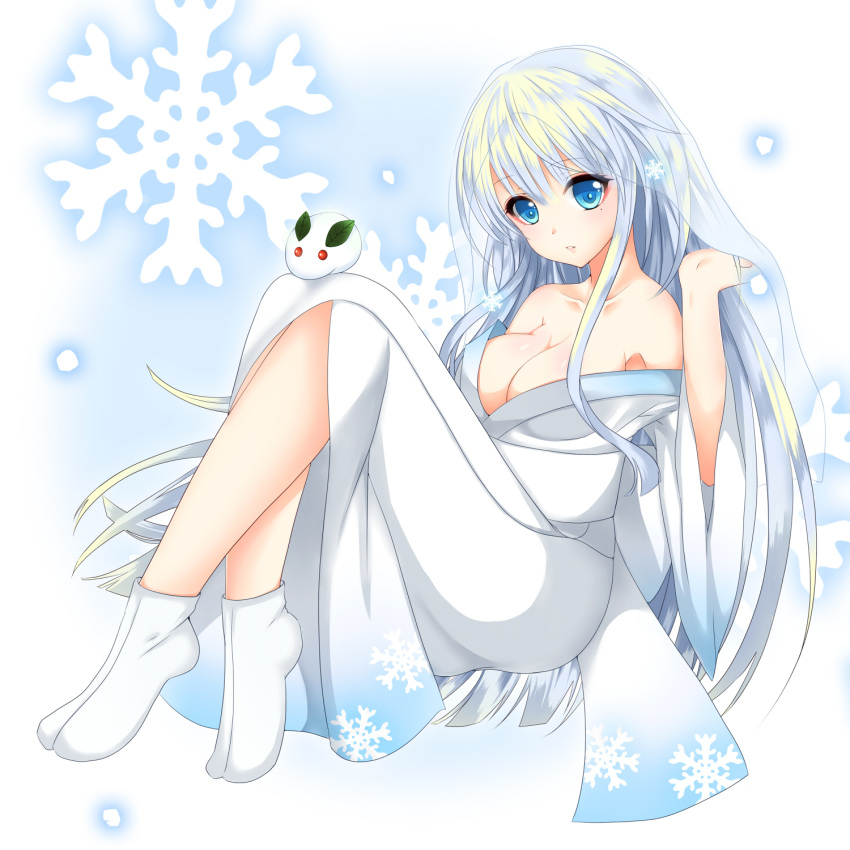 1girl, blue_eyes, blue_hair, breasts, cleavage, crossed_legs, gradient_clothes, hasu_(velicia)