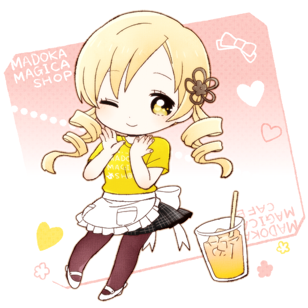 1girl, apron, bebe_0620, blonde_hair, checkered, checkered_skirt, drill_hair, hair_ornament