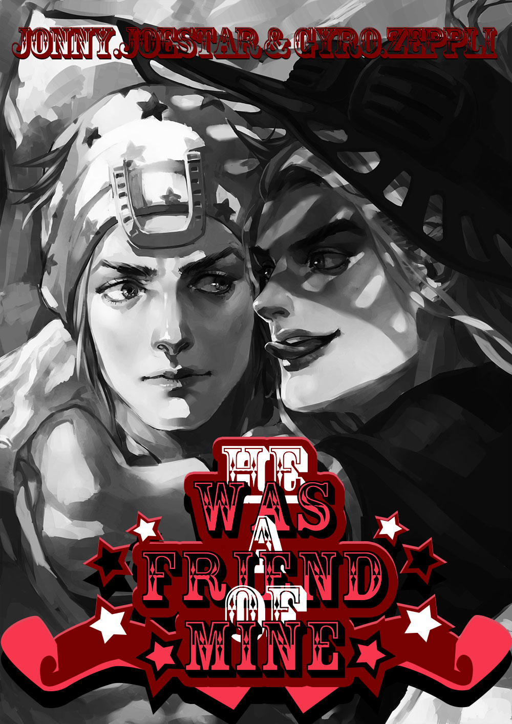 2boys, csc, greyscale, gyro_zeppeli, highres, johnny_joestar, jojo_no_kimyou_na_bouken, monochrome