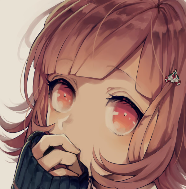 1girl, close-up, dangan_ronpa, flipped_hair, hair_ornament, hairclip, inseki_tarou, long_sleeves