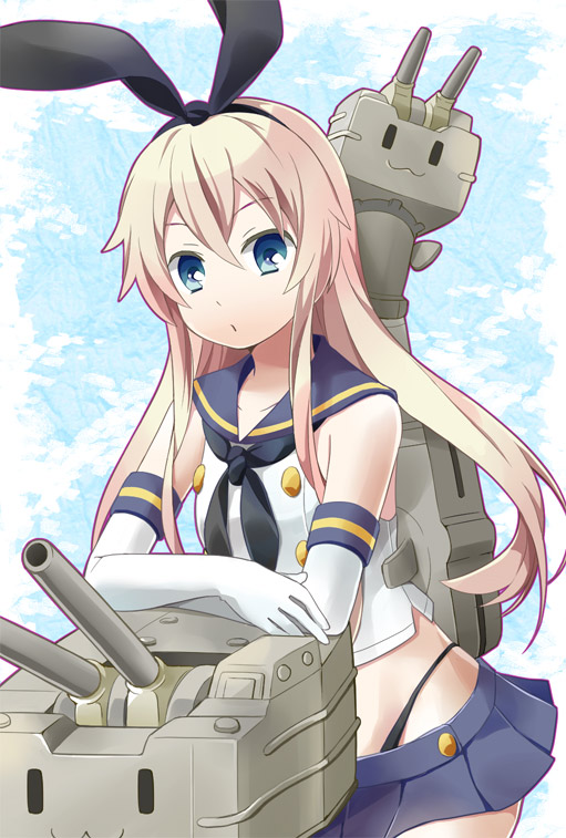 1girl, :3, blonde_hair, blue_eyes, blue_skirt, elbow_gloves, gloves, hairband
