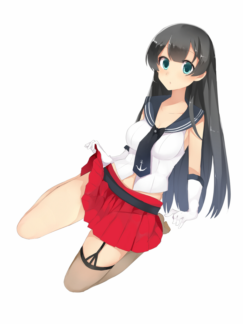 1girl, agano_(kantai_collection), aqua_eyes, black_hair, breasts, gloves, hukasikasi, kantai_collection