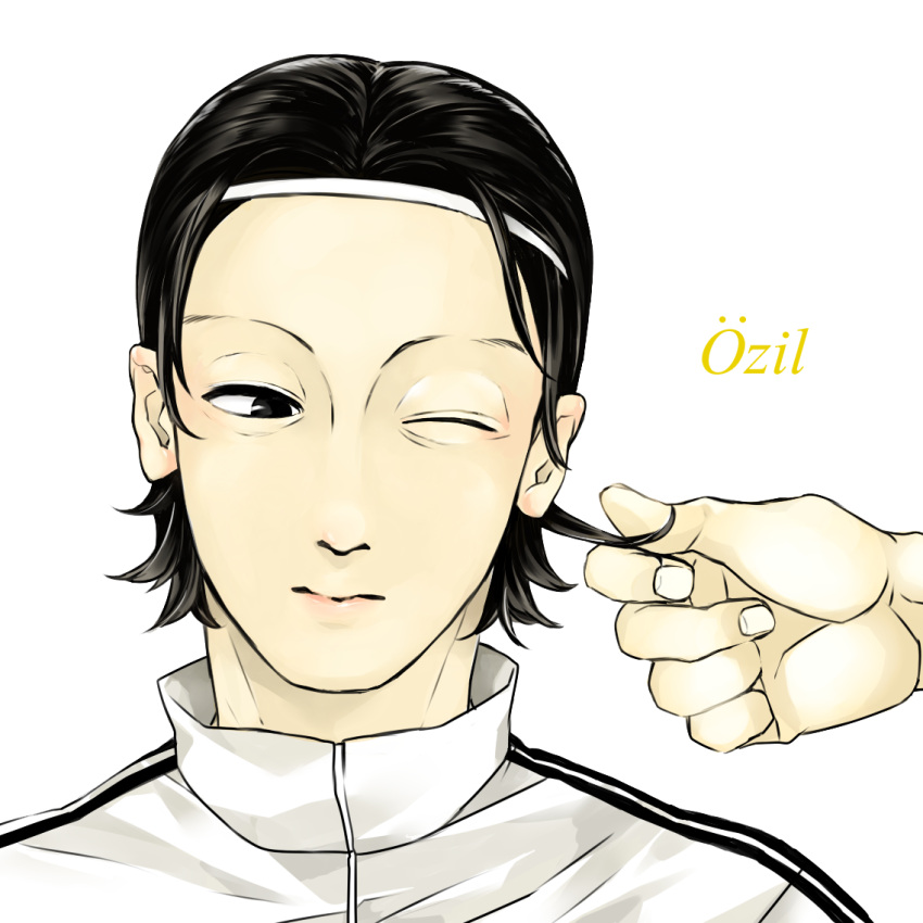 black_hair, hairband, male, mesut_ozil, namamono889, one_eye_closed, real_life, short_hair