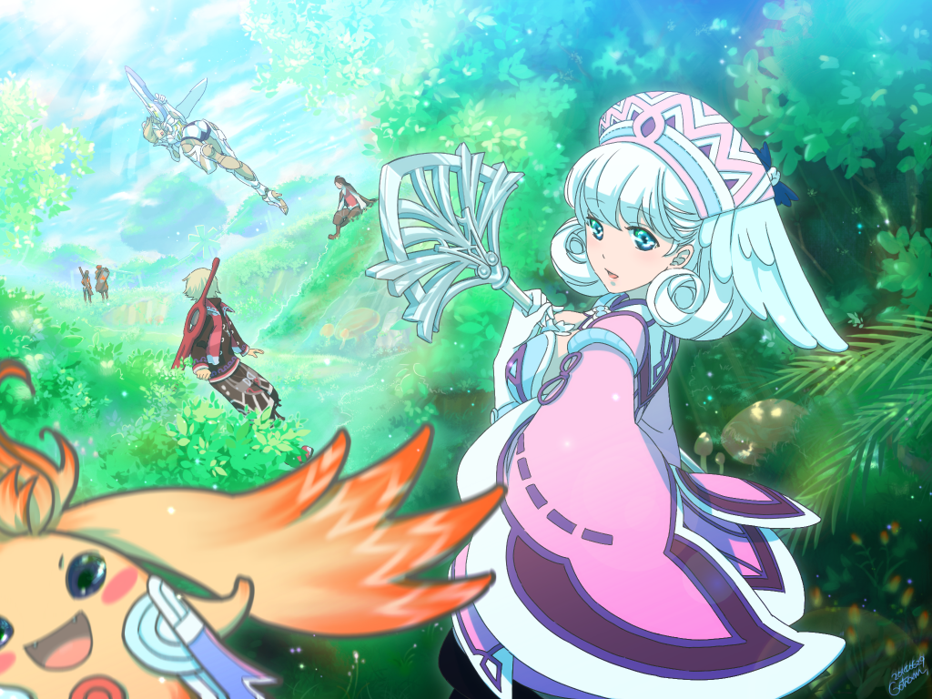 carna, dunban, fiorun, hat, head_wings, katakeo, melia, rein_(xenoblade)