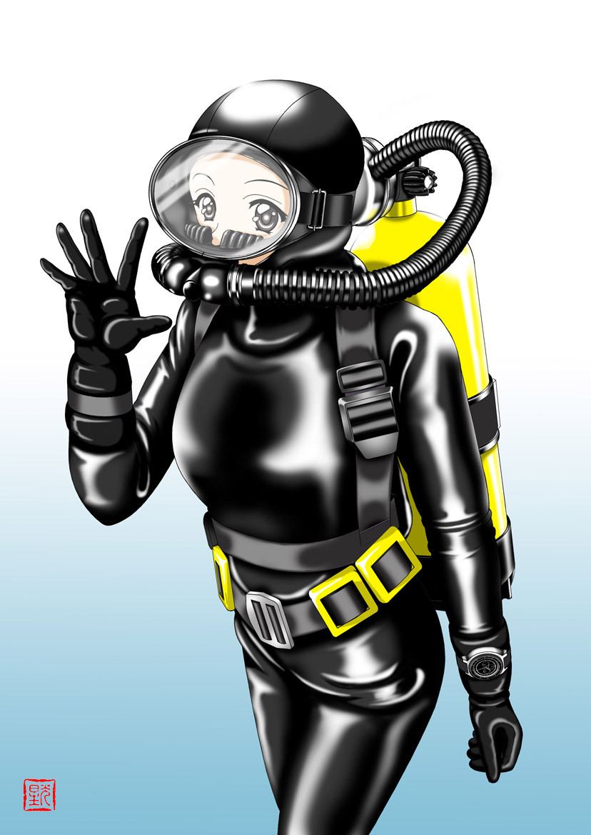 1girl, belt, bodysuit, diving, diving_mask, geitassha, gloves, original