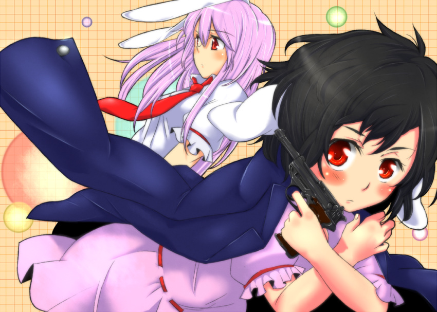 black_hair, blazer, bunny_ears, gun, inaba_tewi, kimino, kimino_tomonari, long_hair