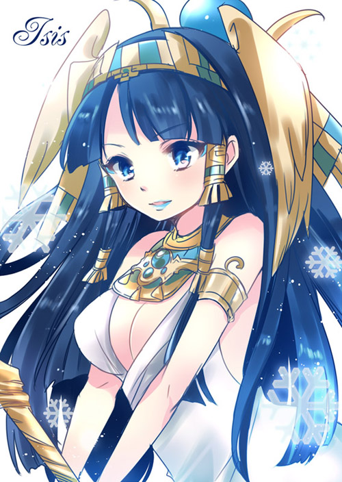 1girl, armlet, bare_shoulders, black_hair, blue_eyes, blue_lipstick, breasts, bust