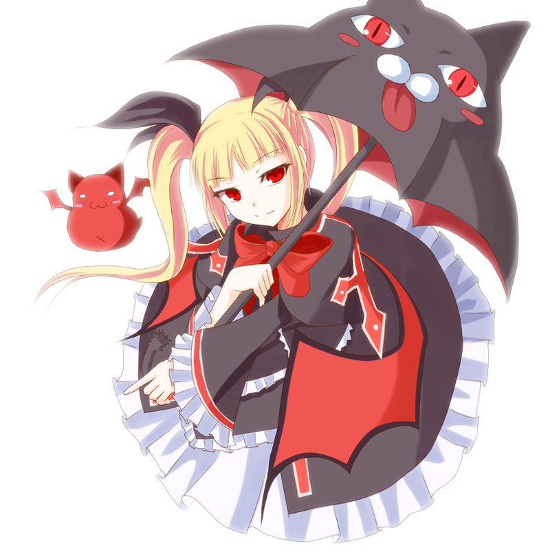 1girl, :3, :p, bat, bat_wings, blazblue, blonde_hair, blush_stickers