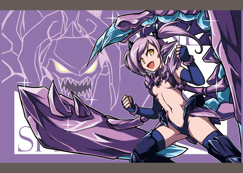 1girl, ahoge, elbow_gloves, fang, fingerless_gloves, genderswap, gloves, highres