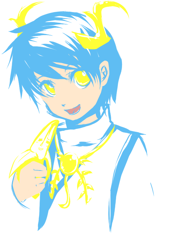 .hack//g.u., 1boy, banana, blue_hair, eating, face, flat_color, food