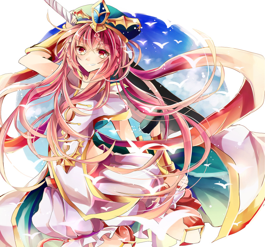 >:), 1girl, absurdres, azumamutuki, bird, hat, highres, holding