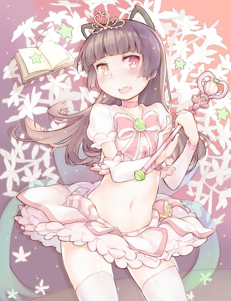 1girl, animal_ears, black_hair, book, cat_ears, doyou_tengoku_pikaraji, gokou_ruri, heterochromia