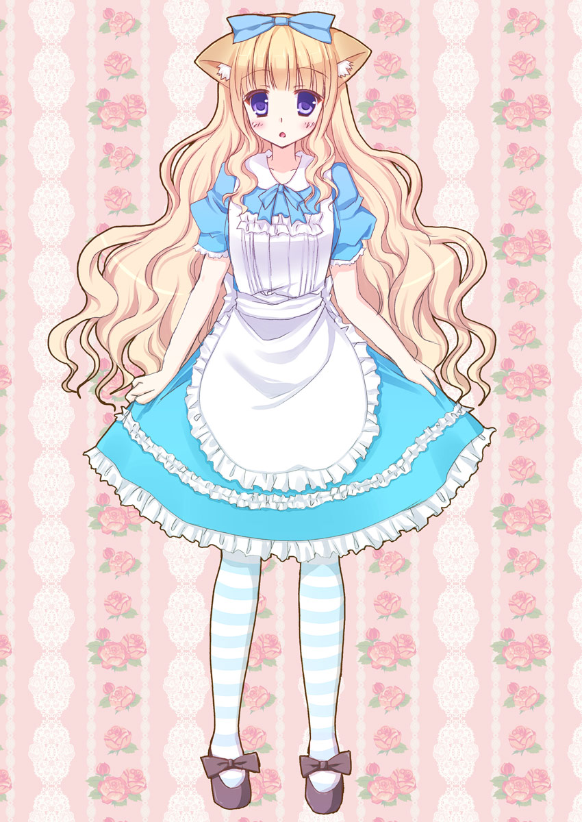 1girl, alice_(wonderland), alice_in_wonderland, ameya_kirika, animal_ears, blonde_hair, blue_eyes, bow