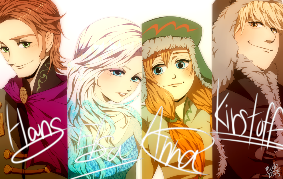 2boys, 2girls, anna_(frozen), blonde_hair, blue_eyes, braid, brown_eyes, capelet
