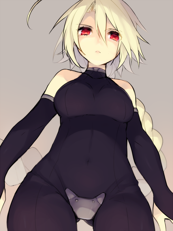 ahoge, blazblue, blonde_hair, bodysuit, braid, lambda-11, red_eyes, yuya_(oshidori)