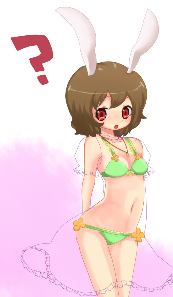 bra, brown_hair, bunny_ears, green_bra, green_panties, inaba_tewi, lingerie, panties