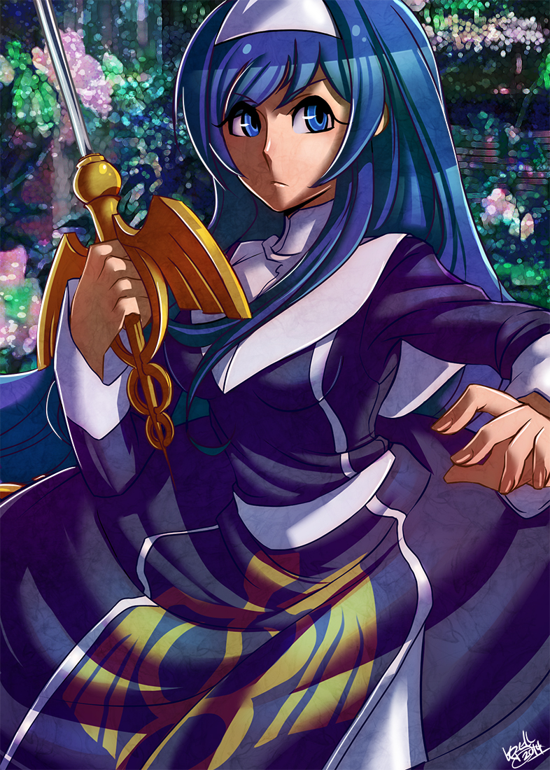 1girl, blue_eyes, blue_hair, breasts, dress, hairband, leafmonarch, long_hair