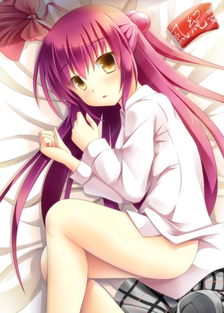 1girl, brown_eyes, dress_shirt, futaki_kanata, iris_yayoi, little_busters!!, long_hair, lying