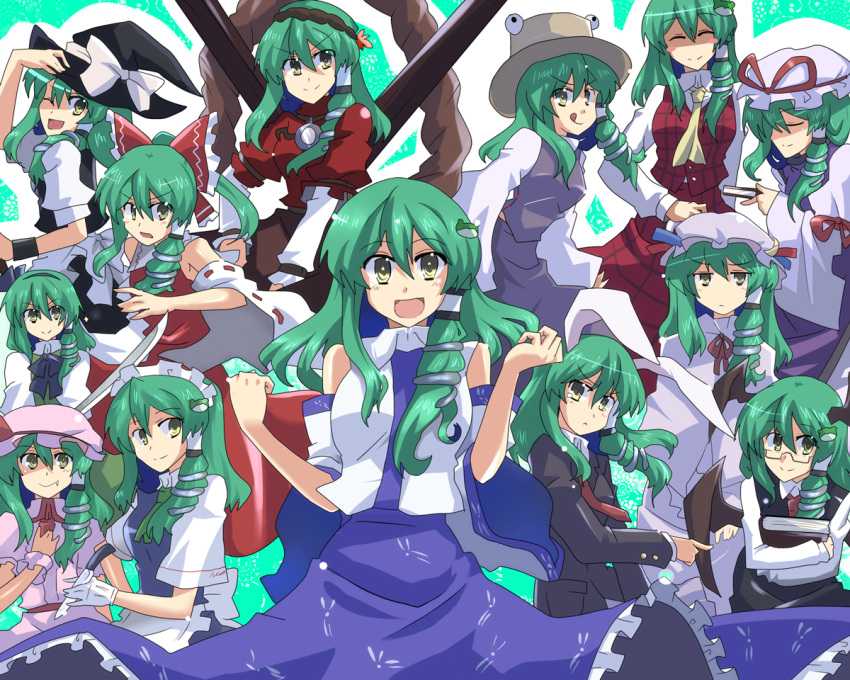 >:), :q, alternate_costume, animal_ears, ascot, bat_wings, bespectacled, blush_stickers