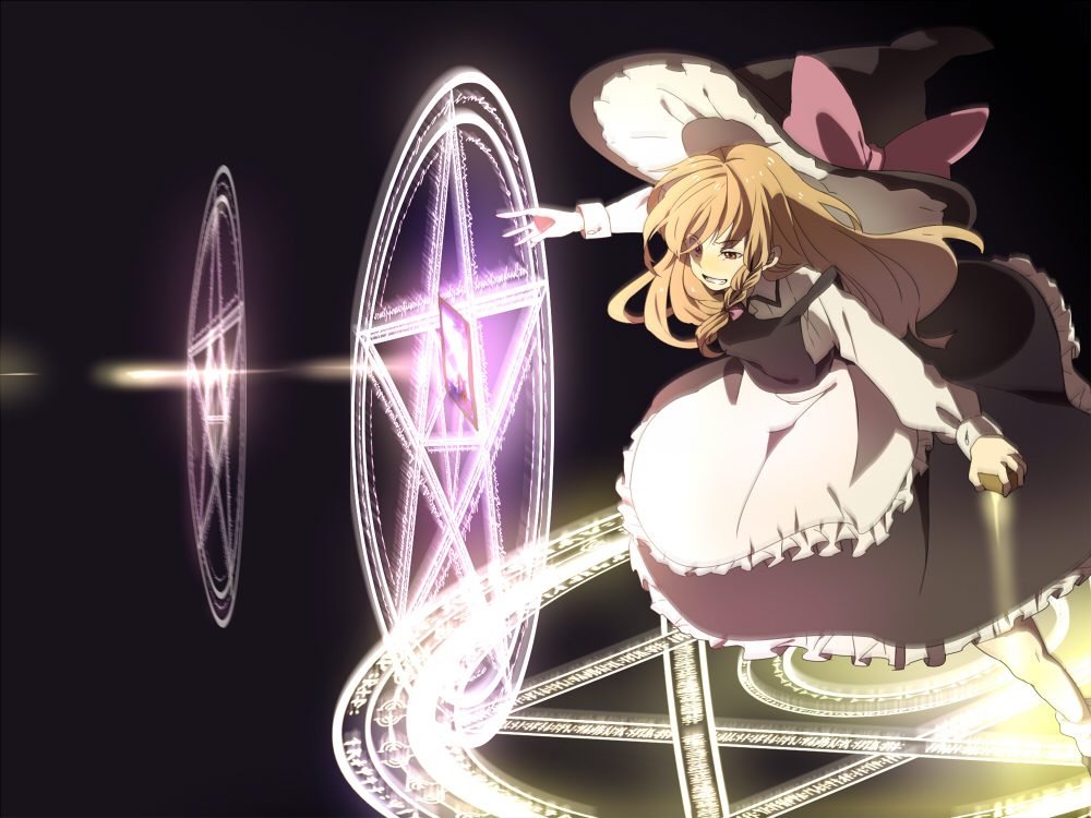 blonde_hair, braid, hat, kirisame_marisa, long_hair, magic_circle, moise_(pupu), noise_(hakusen)