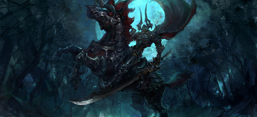 1boy, absurdres, armor, cape, dark, final_fantasy, final_fantasy_xiv, forest