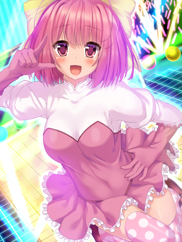 1girl, blush, bow, hair_bow, hand_on_hip, kami_nomi_zo_shiru_sekai, looking_at_viewer, nakagawa_kanon