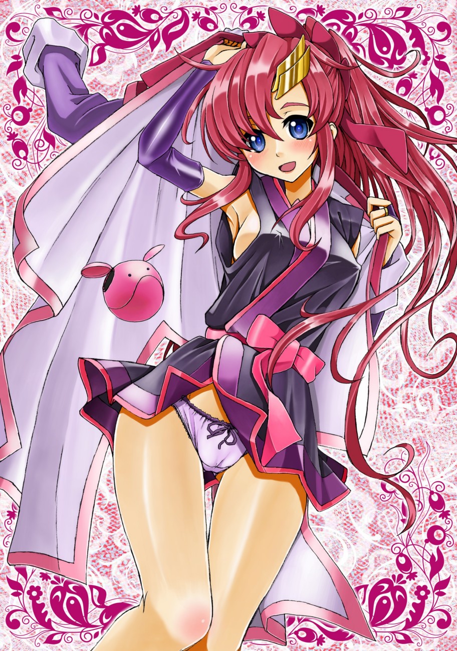 1girl, arms_up, azarashing_day, blue_eyes, blush, breasts, bridal_gauntlets, coat