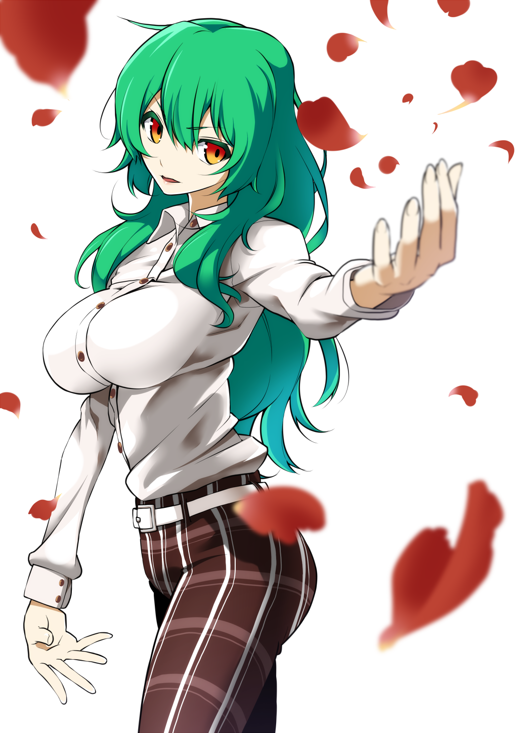 1girl, belt, breasts, green_hair, highres, kazami_yuuka, kazami_yuuka_(pc-98), large_breasts