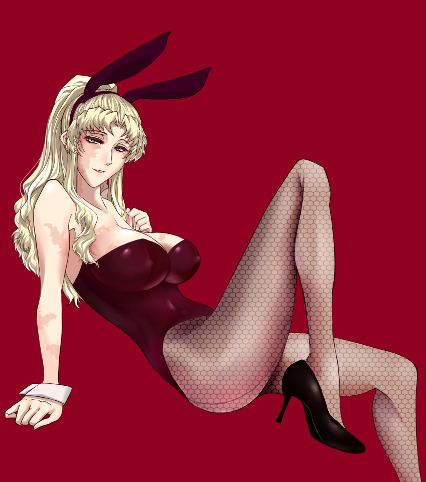 1girl, akabi_(alaburu), animal_ears, balalaika_(black_lagoon), black_lagoon, blonde_hair, blue_eyes, breasts