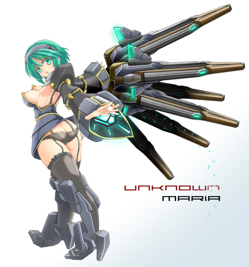 1girl, alternate_color, aqua_eyes, aqua_hair, armpits, ass, bare_shoulders, black_legwear