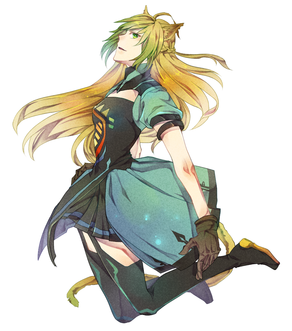 1girl, ahoge, animal_ears, archer_of_red, blonde_hair, cat_ears, cat_tail, fate/apocrypha