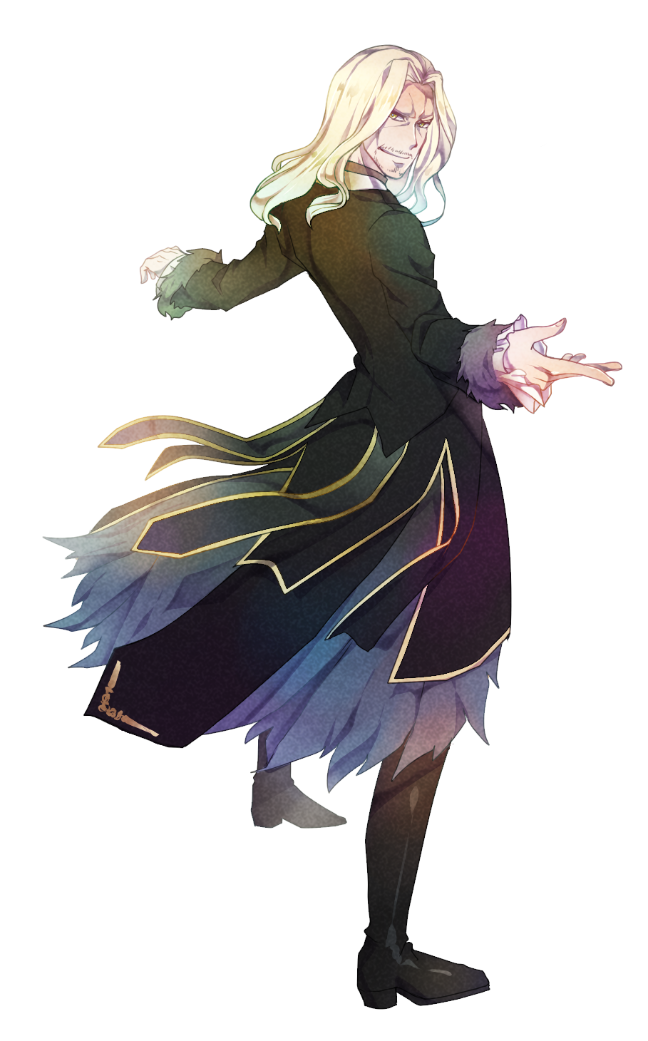 1boy, beard, blonde_hair, facial_hair, fate/apocrypha, fate_(series), heru_(goldprin), highres, lancer_of_black, long_hair, mustache, solo