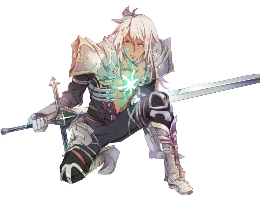 1boy, armor, balmung_(fate/apocrypha), dark_skin, fate/apocrypha, fate_(series), green_eyes, heru_(goldprin)