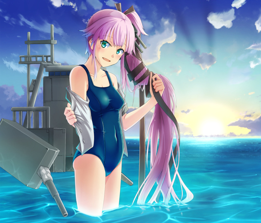 0625a, 1girl, aqua_eyes, covered_navel, hair_ribbon, kantai_collection, long_hair, looking_at_viewer