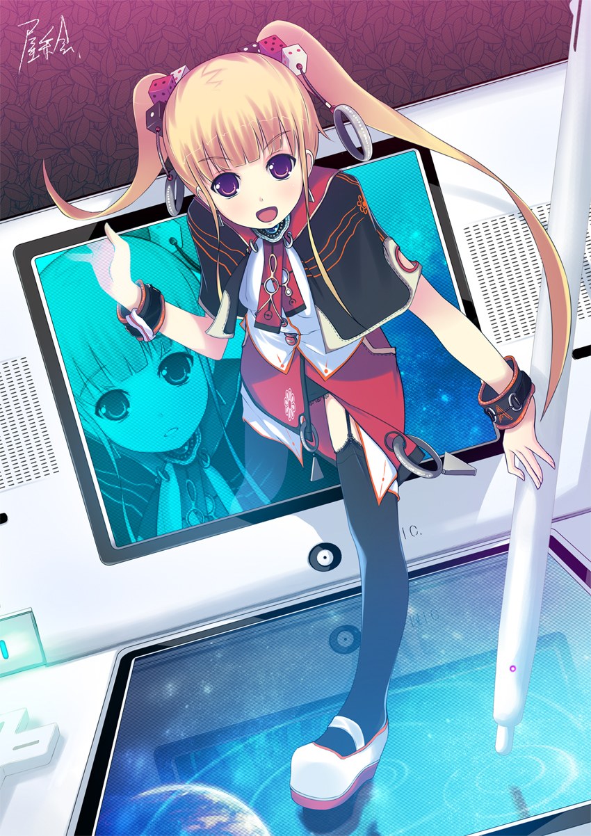 dice, earth, garter_belt, highres, kendo_(artist), minigirl, nintendo_ds, nintendo_dsi