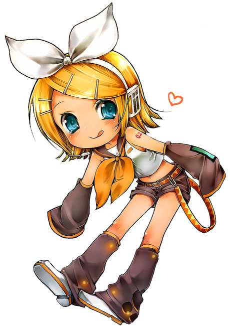 blonde_hair, blue_eyes, chibi, detached_sleeves, kagamine_rin, kiro_(pixiv), ribbon, solo