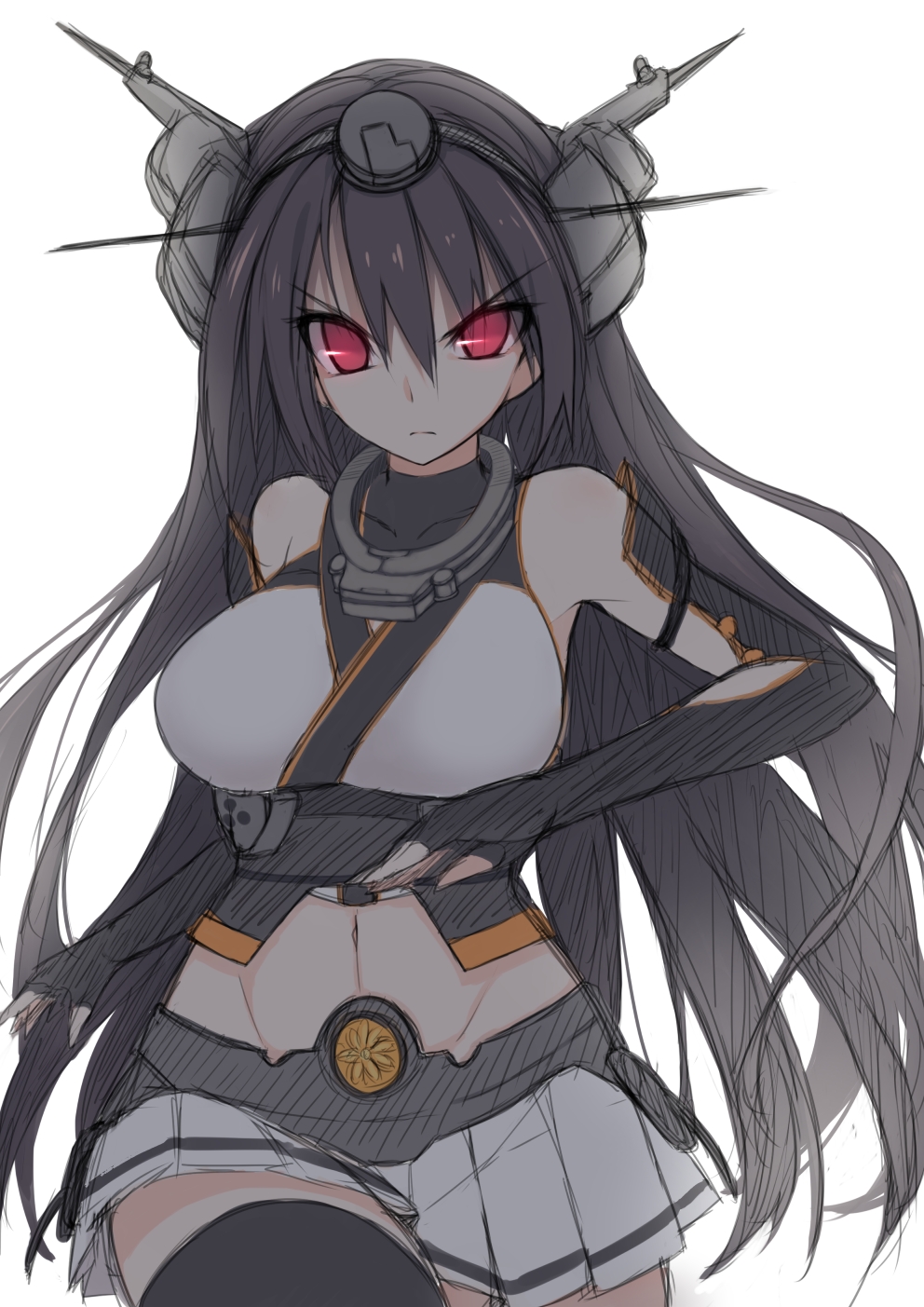 1girl, breasts, character_request, denpaken_pochi, frown, highres, kantai_collection, long_hair