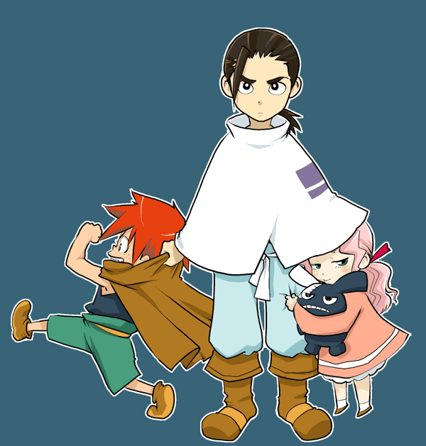 boots, brown_hair, child, cloak, clothes_grab, darry_adai, dress, fujimaru_(pixiv32896)